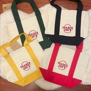 Trader Joe’s Set of 4 Canvas Tote Bags -Yellow, Green, Red, and Black